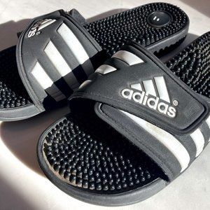 Adidas Adissage Massage Slides Black & White Stripes Velcro Closure Sandals sz.9